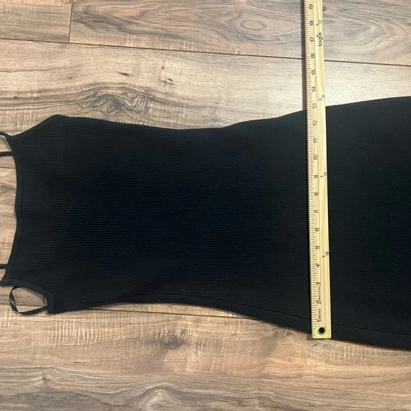 Abercrombie & Fitch Black Ribbed Asymmetrical Strappy Maxi Dress Small Tall - Picture 7 of 12